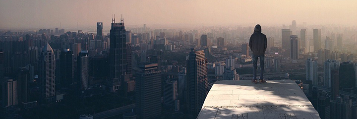 Man look out into the city